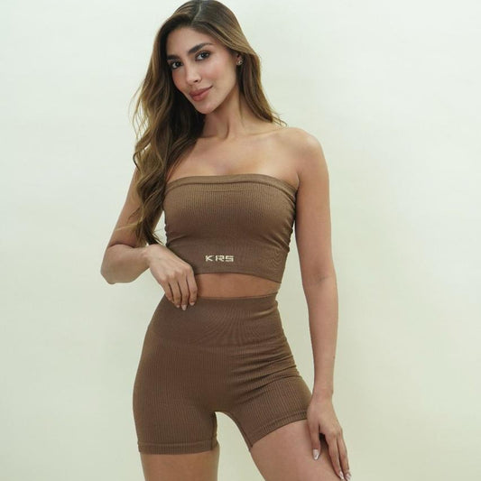 Conjunto short seamles brown